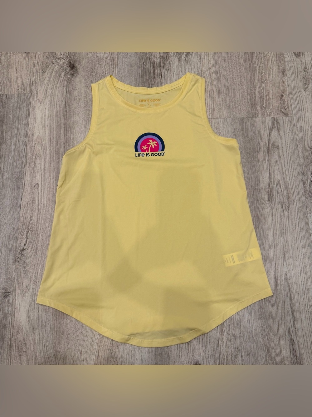 Life Is Good‎ Active Yellow Performance Tank Top Palm Tree Graphic Size Small